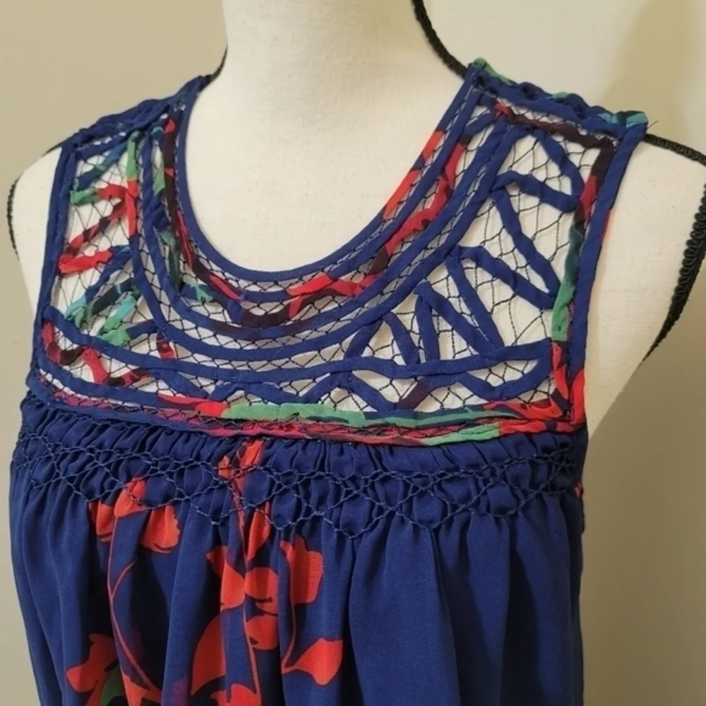 Patterson J Kincaid Sleeveless Floral Lined Swing‎ Dress size XS Blue Red